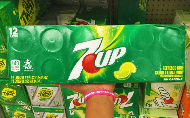 A Person Holding a Box of 7UP Lemon Lime Soda