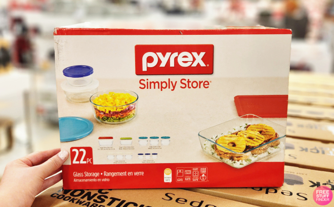 A Person Holding a Pyrex 22 Piece Food Storage Container Set A Person Holding a Pyrex 22 Piece Food Storage Container Set