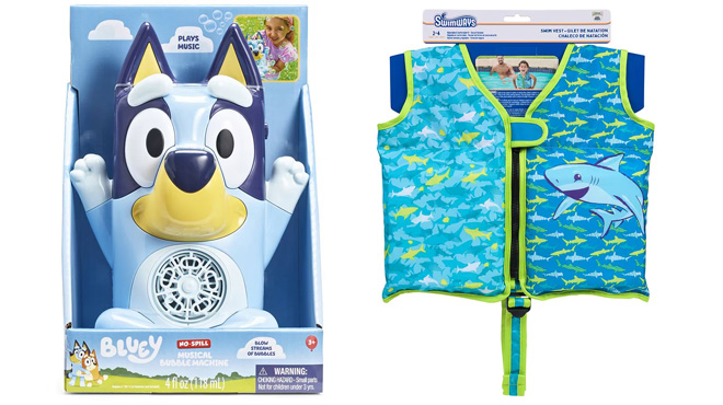 Bluey Bubble Machine and Swimways Swim Vest