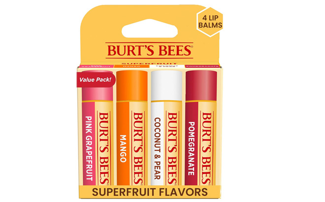 Burts Bees Lip Balm in Pink Grapefruit Mango Coconut Pear and Pomegranate Flavors Burts Bees Lip Balm in Pink Grapefruit Mango Coconut Pear and Pomegranate Flavors