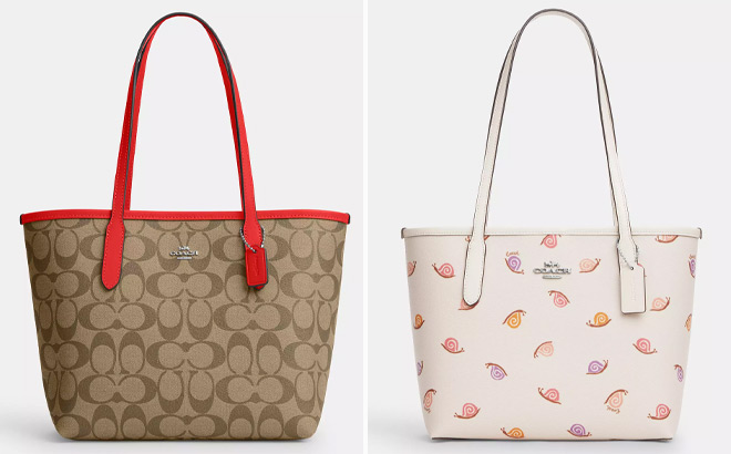 Coach Outlet Small City Tote In Signature Canvas and Coach Outlet Small City Tote With Snail Print Coach Outlet Small City Tote In Signature Canvas and Coach Outlet Small City Tote With Snail Print