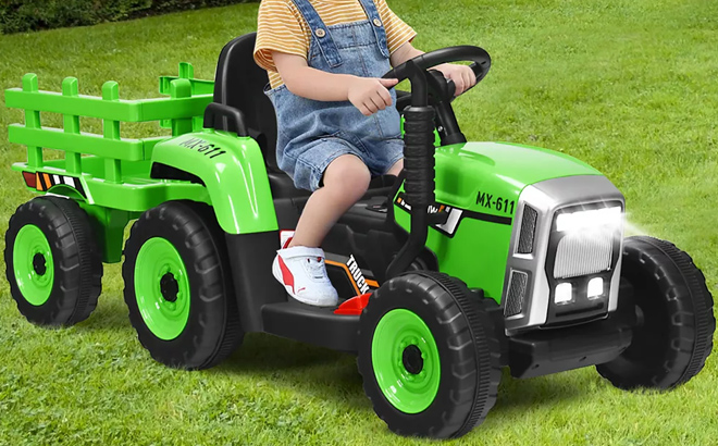 Costway 12V Kids Ride On Tractor with Trailer Ground Loader Costway 12V Kids Ride On Tractor with Trailer Ground Loader 2