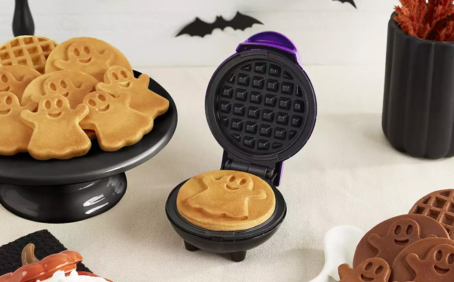 Dash Ghost Mini Waffle Maker on the Table Dash Ghost Mini Waffle Maker on the Table