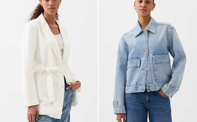 GAP Womens Linen Cotton Belted Blazer GAP Womens Linen Cotton Belted Blazer