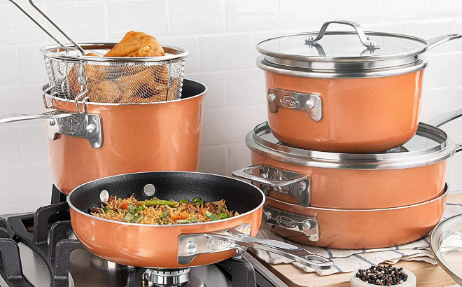 Gotham Steel Copper Cast 10 Piece Stackable Cookware Set