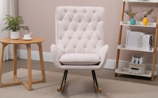 HOMCOM Mid Century Fabric Rocking Chair Sofa HOMCOM Mid Century Fabric Rocking Chair Sofa