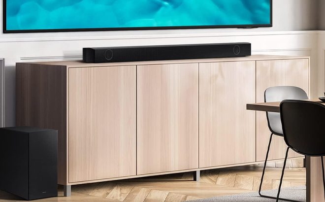 Samsung Soundbar on a Table Samsung Soundbar With Dolby Audio