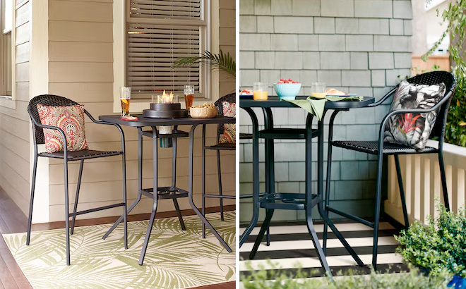 Style Selections Pelham Bay Wicker Stackable Matte Black Steel Frame Stationary Bar Stool Chair with Woven Seat Style Selections Pelham Bay Wicker Stackable Matte Black Steel Frame Stationary Bar Stool Chair with Woven Seat