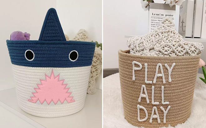 The Big One Shark Jute Rope Storage Tote The Big One Shark Jute Rope Storage Tote