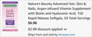 Checkout page of Natures Bounty 150 Count Softgels