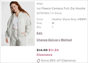 Checkout page of Victorias Secret Pink Ivy Fleece Campus Full Zip Hoodie Checkout page of Victorias Secret Pink Ivy Fleece Campus Full Zip Hoodie