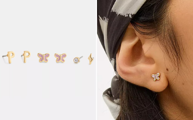 Coach Outlet P Initial Stud Earrings Set Coach Outlet P Initial Stud Earrings Set