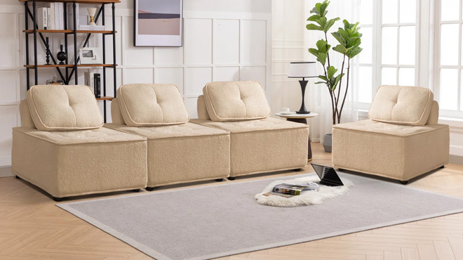 Deep Modern Modular Tufted Velvet Upholstered Sofa 4 Piece Set Deep Modern Modular Tufted Velvet Upholstered Sofa 4 Piece Set