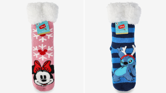 Disney Minnie Mouse Holiday Slipper Socks and Disney Lilo Stitch Holiday Slipper Socks