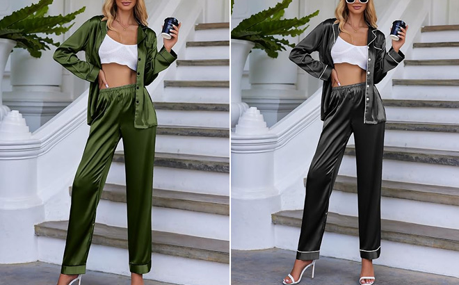 Ekouaer Womens Classic Satin Silk Pajama Set Ekouaer Womens Classic Satin Silk Pajama Set