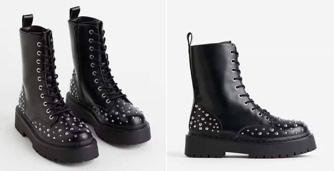 HM Studded Lace Up Boots in Black HM Studded Lace Up Boots in Black