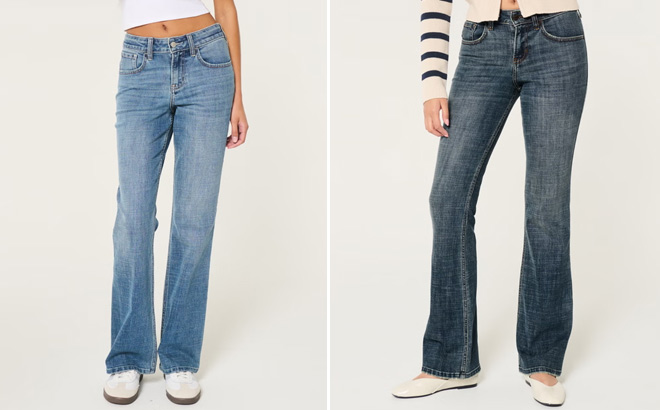 Hollister Womens Mid Rise Medium Wash Relaxed Boot Jeans