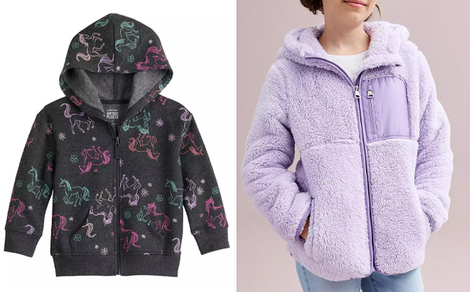Jumping Beans Girls Fleece Zip Up Hoodie and GirlsJacket