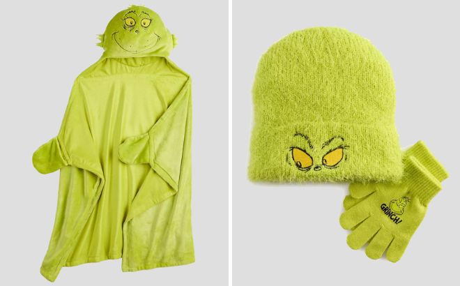 Licensed Character Kids Dr Seuss Grinch Hooded Throw Blanket and Boys Dr Seuss The Grinch Fuzzy Hat Gloves Set Licensed Character Kids Dr Seuss Grinch Hooded Throw Blanket and Boys Dr Seuss The Grinch Fuzzy Hat Gloves Set