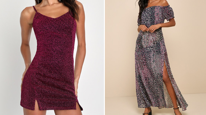 Lulus Sparkly Sleeveless Mini Dress and Lulus Off the Shoulder Maxi Dress Lulus Sparkly Sleeveless Mini Dress and Lulus Off the Shoulder Maxi Dress