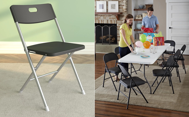Mainstays Resin Seat Back Folding Chair and Mainstays Deluxe Vinyl Padded Seat and Metal Back Folding Chair Mainstays Resin Seat Back Folding Chair and Mainstays Deluxe Vinyl Padded Seat and Metal Back Folding Chair