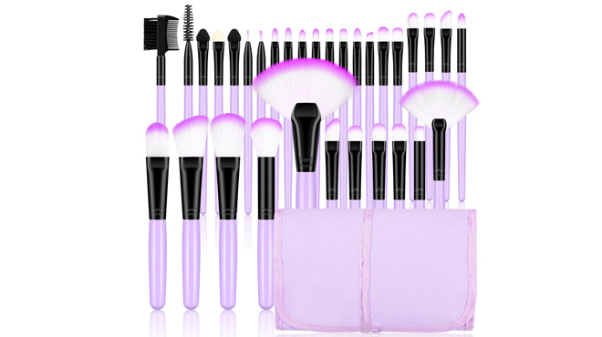 Makeup Brushes 32 Piece Purple Set with a Case Makeup Brushes 32 Piece Purple Set with a Case