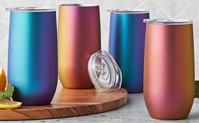 Members Mark 14oz Stainless Steel Insulated Tumblers with Lids 4 Pack in Dragonfly Color