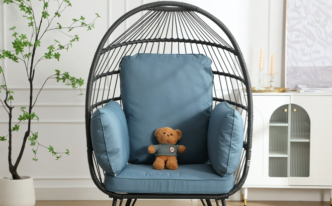 Moonmiss Rattan Egg Basket Chair in blue color Moonmiss Rattan Egg Basket Chair in blue color