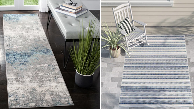 NKeal Abstract Rug and Bellino Striped Denim Area Rug NKeal Abstract Rug and Bellino Striped Denim Area Rug