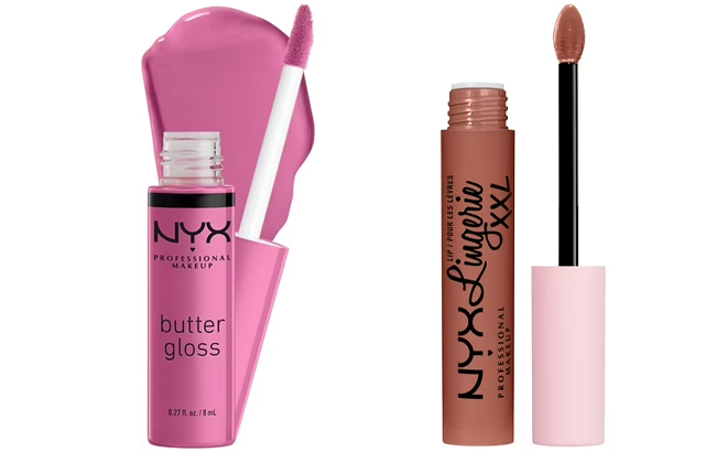 NYX Professional Makeup Butter Gloss Non Sticky Lip Gloss in Merengue and Lip Lingerie XXL Matte Liquid Lipstick in Candela Babe