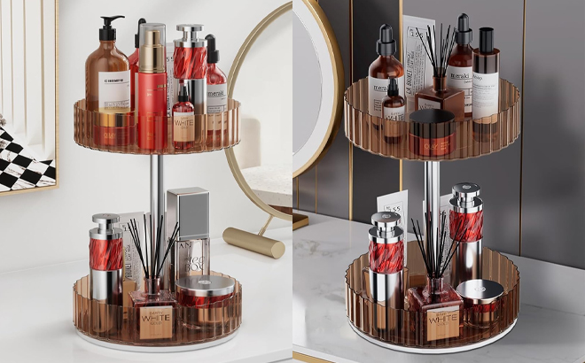 Rotating Makeup Organizer on a Counter Rotating Makeup Organizer on a Counter