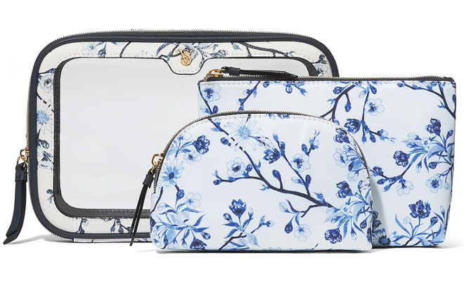 Victorias Secret 3 Piece Makeup Bag Blue Floral Victorias Secret 3 Piece Makeup Bag Blue Floral