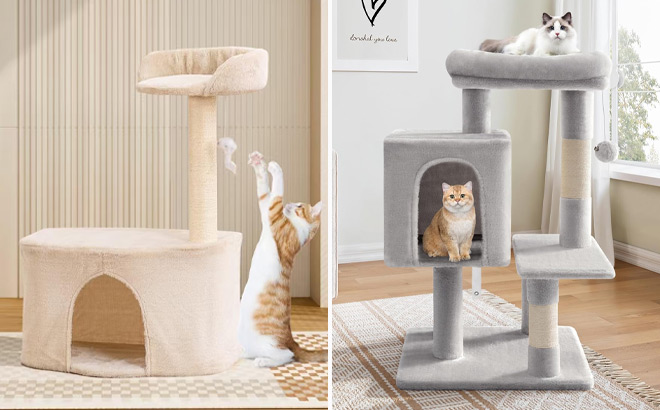 Xontevic Small Tower Cat Tree and Allewie 29 Inch Tower Plush Cat Tree