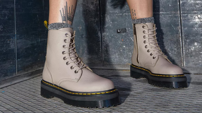 A Woman Wearing Dr. Martens Jadon Platform Boots A Woman Wearing Dr. Martens Jadon Platform Boots