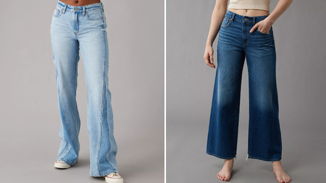 American Eagle Strigid Super High Waisted Baggy Wide Leg Ankle Jeans and American Eagle Strigid Low Rise Baggy Flare Jeans American Eagle Strigid Super High Waisted Baggy Wide Leg Ankle Jeans and American Eagle Strigid Low Rise Baggy Flare Jeans