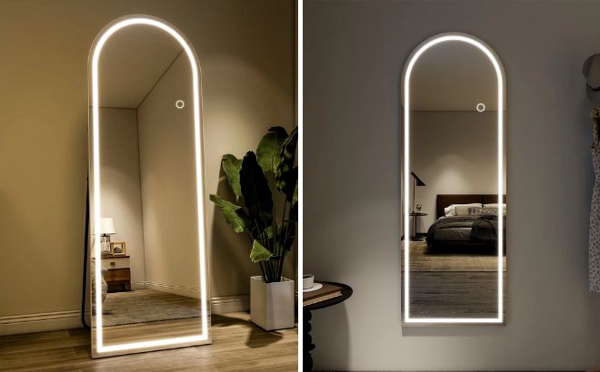 Beautypeak LED Arched Full Length Mirror on the Wall