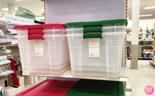 Brightroom 66 Quart Latching Clear Storage Box on a Shelf at Target Brightroom 66 Quart Latching Clear Storage Box on a Shelf at Target