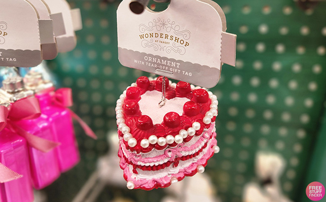 Christmas Resin Heart Cake Ornament Pink