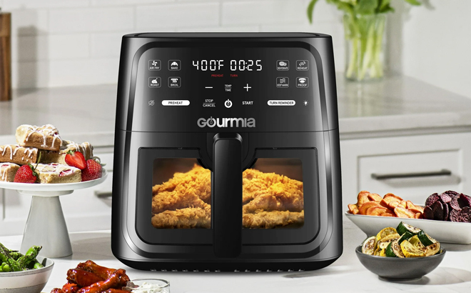 Gourmia 8 Quart Digital Window Air Fryer on the Kitchen Counter Gourmia 8 Quart Digital Window Air Fryer on the Kitchen Counter