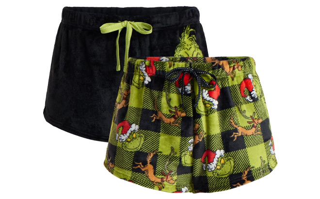 Grinch Womens Plush Sleep Shorts 2 Pack