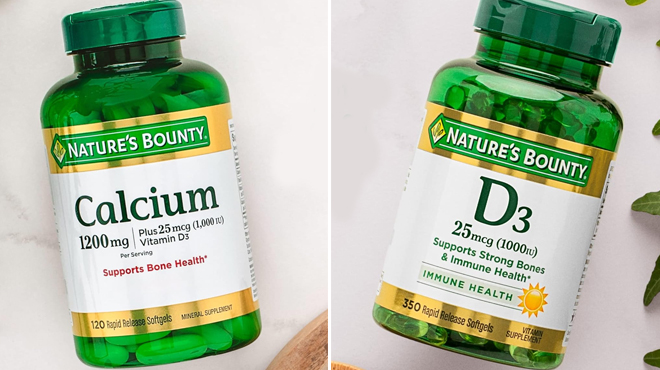 Natures Bounty Calcium Plus 240 ct on the left and Natures Bounty Vitamin D3 350 ct on the right Natures Bounty Calcium Plus 240 ct on the left and Natures Bounty Vitamin D3 350 ct on the right