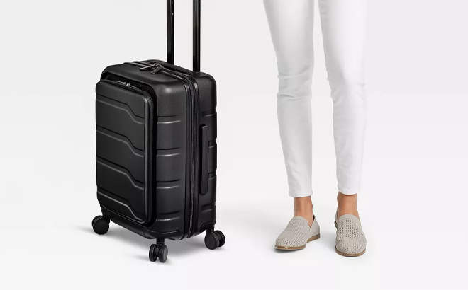Open Story Hardside Carry On Spinner Suitcase with Front Pocket Open Story Hardside Carry On Spinner Suitcase with Front Pocket