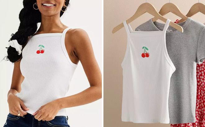 SO Ribbed Embroidered Squareneck Graphic Tank Top SO Ribbed Embroidered Squareneck Graphic Tank Top