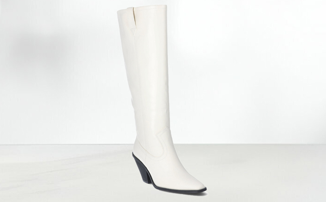 Scoop Womens Faux Leather Tall Western Boot in Bone White Color