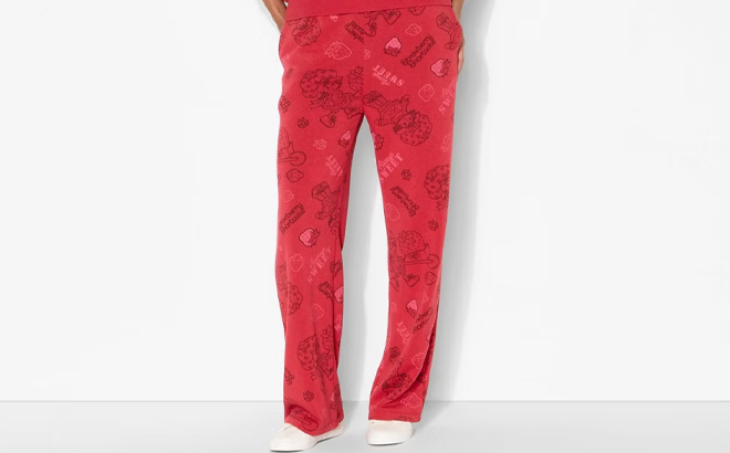 Womens Strawberry Shortcake Print Wide Leg Fleece Graphic Sweatpants Womens Strawberry Shortcake Print Wide Leg Fleece Graphic Sweatpants
