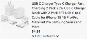 Checkout page of USB C Charger 2 Pack 