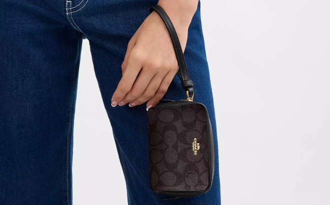 Coach Outlet Pouch Wristlet In Signature Canvas