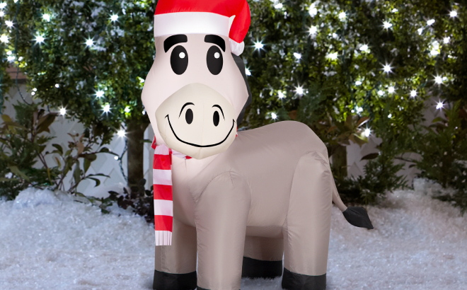 Holiday Living 4 Foot LED Donkey with Santa Hat Christmas Inflatable