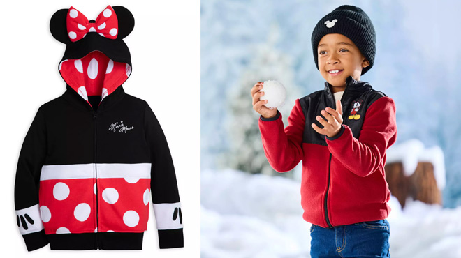 Kids Wearing Mickey Zip Fleece Jacket and Minnie Mouse Costume Zip Hoodie Kids Wearing Mickey Zip Fleece Jacket and Minnie Mouse Costume Zip Hoodie
