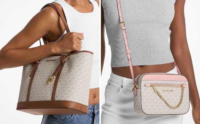 Michael Kors Jet Set Travel Small Logo Top Zip Tote Bag and Jet Set Large Logo Crossbody Bag